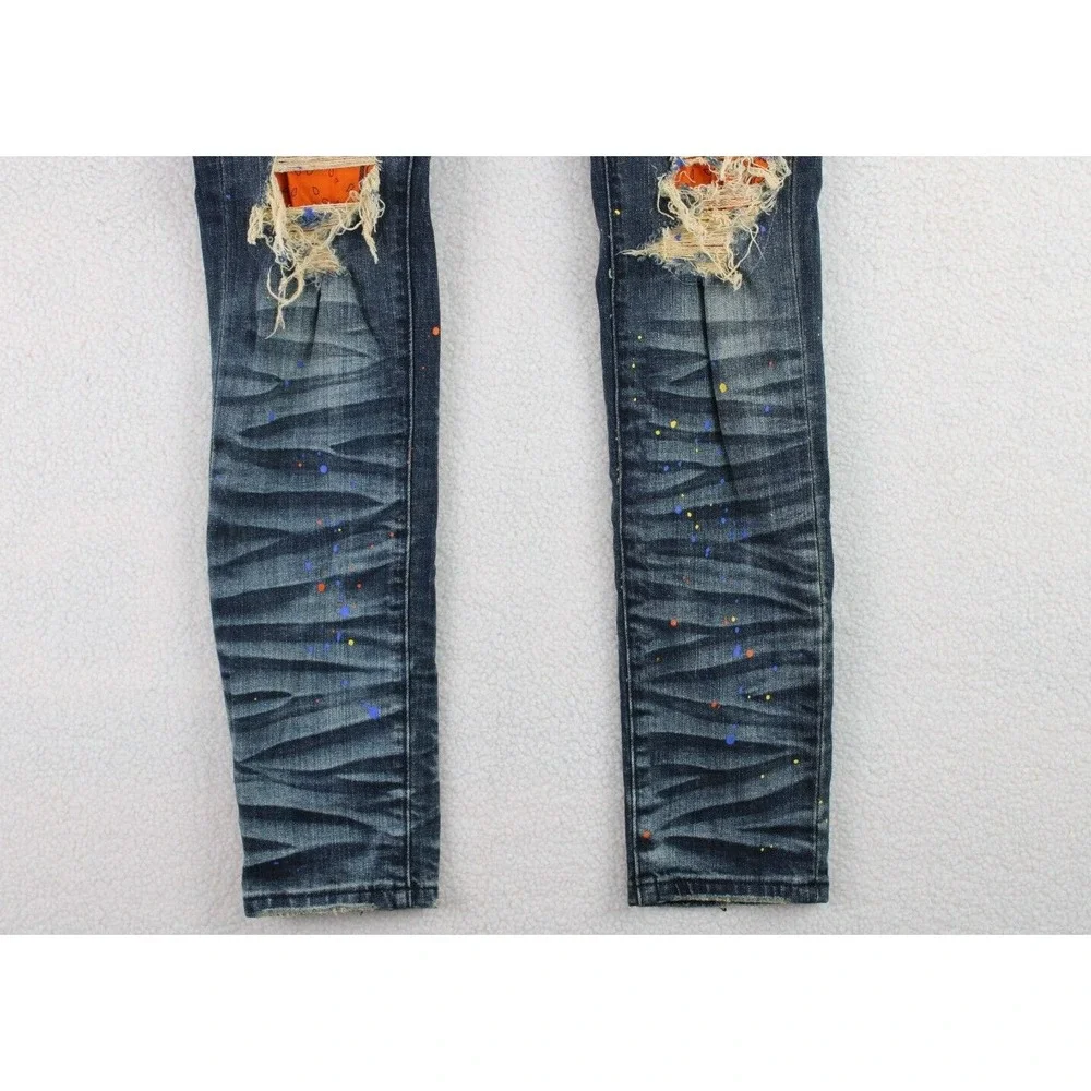 GFTD Los Angeles Distressed‎ Slim Jeans Mens 32 Blue Paint Splatter Streetwear